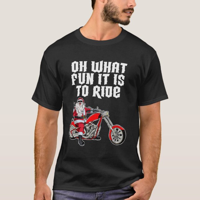 Camiseta Que Diversão É Dirigir Papai Noel A Uma Moto (Frente)