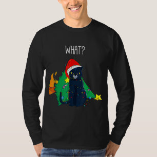 Camiseta Que Festa de Árvore de Natal de Gato Negro Engraça