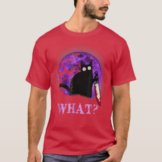 Camiseta Que Gato Assassino Segurando Faca Dia de as Bruxas