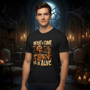 Camiseta Que Hora De Estar Vivo Feliz Esqueleto De Hallowee