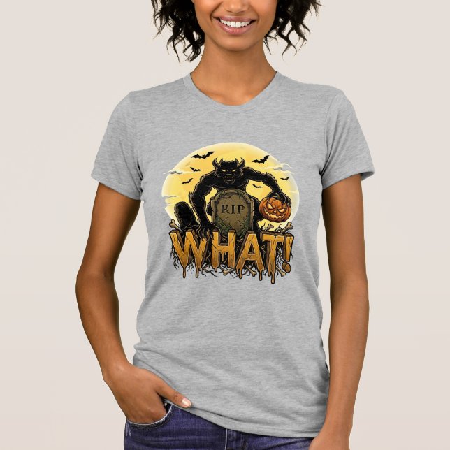 Camiseta Que Lápide de Abóbora de Lobisomem Lua Cheia (Frente)