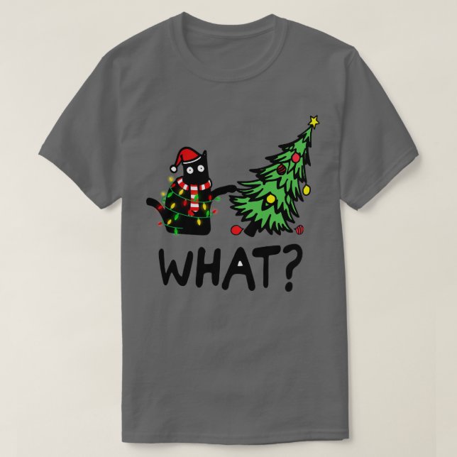 Camiseta Que Noel de Árvore de Pinho de Gato (Frente do Design)