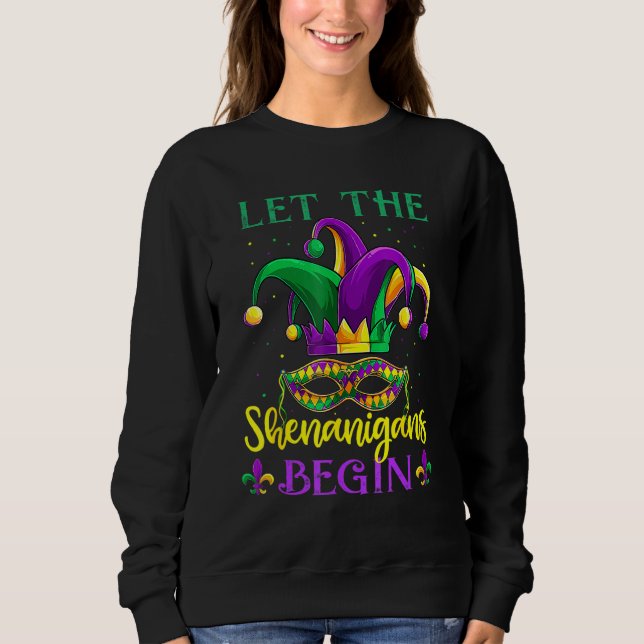 Camiseta Que Os Shenanigans Comecem A Mardi Gras Mask Party (Frente)