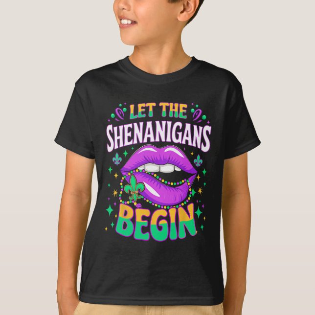 Camiseta Que Os Shenanigans Comecem Os Lábios De Beijo Mard (Frente)
