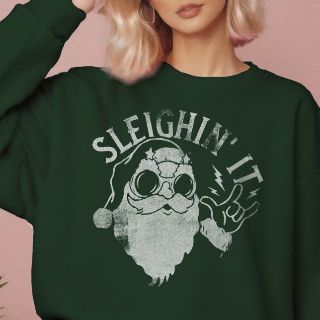 Camiseta Que Papais noeis Engraçados Dormem O Natal (Sleighin It Funny Santa Sleigh Christmas Sweatshirt)