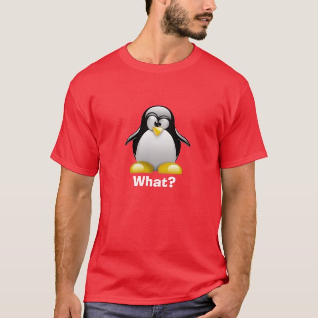 Camiseta Que? Pinguim (vermelho dos homens) (Frente)