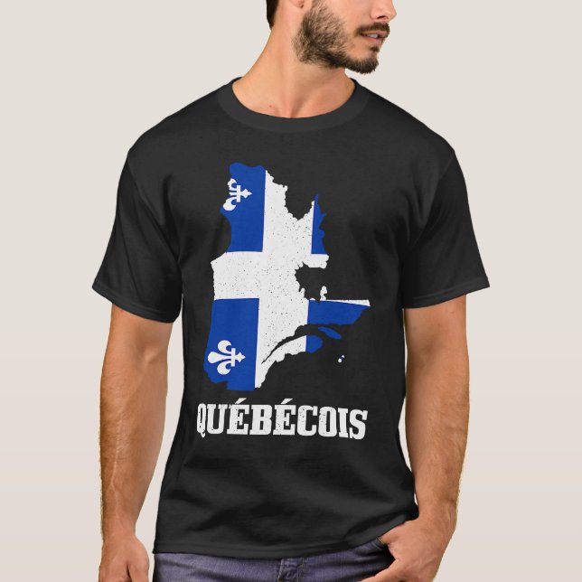 Camiseta Quebecois Quebec Mapa Bandeira Orgulho Canadá (Frente)