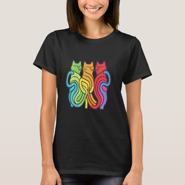 Camiseta Quebra-cabeça Arco-íris Artístico Gato Arco-íris R (Frente)