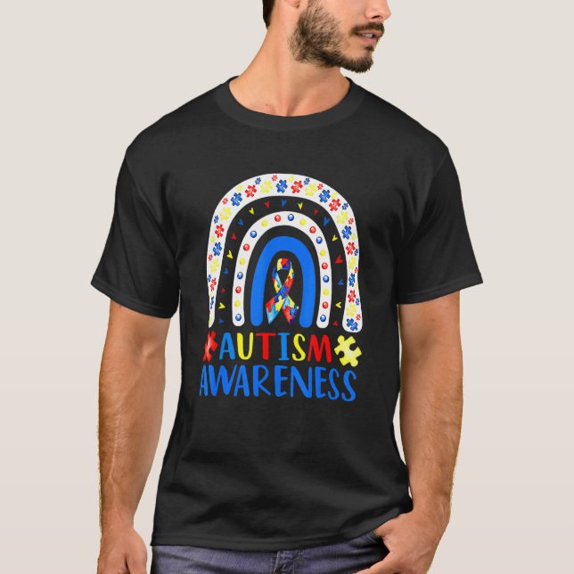 Camiseta Quebra-cabeça Arco-íris de Conscientização do Auti (Frente)