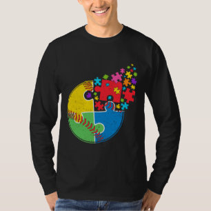 Camiseta Quebra-cabeça Baseball Suporte Autismo Homens de C