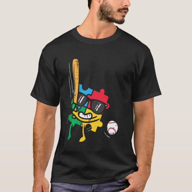 Camiseta Quebra-cabeça Beisebol Conscientização Autismo Esp (Frente)