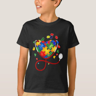 Camiseta Quebra-cabeça Cardíaco Estetoscópio Er Rn Enfermei