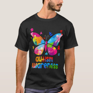 Camiseta Quebra-cabeça Colorido de Borboleta de Conscientiz