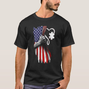 Camiseta Quebra-cabeça Coração Bandeira Americana Conscient