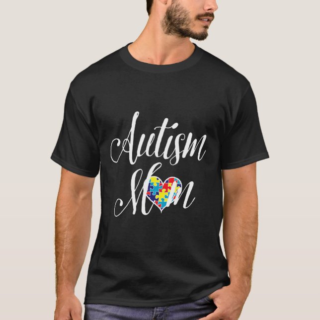 Camiseta Quebra-cabeça Coração de Mãe Autismo-Autismo (Frente)