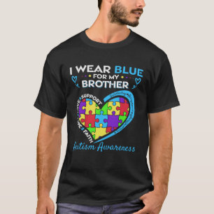 Camiseta Quebra-cabeça coração Eu Visto Azul Para Meu Irmão