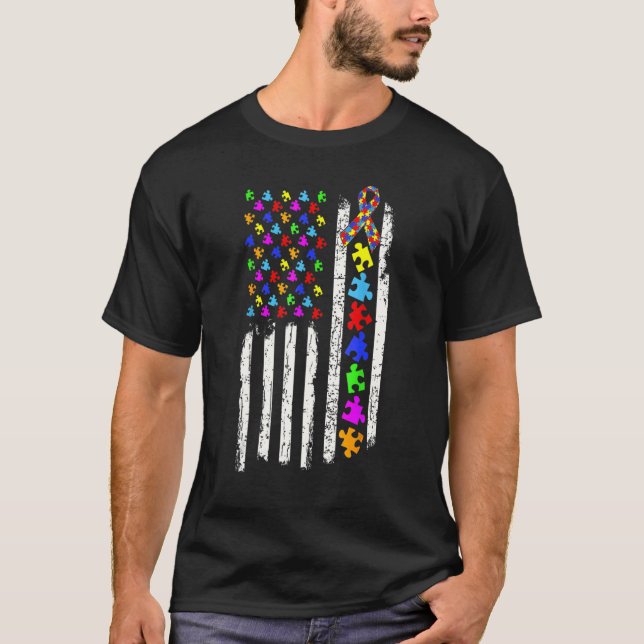 Camiseta Quebra-cabeça da Bandeira Americana Angustiada Con (Frente)