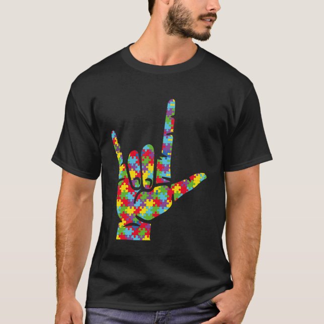 Camiseta Quebra-cabeça da Consciência do Autismo da Linguag (Frente)