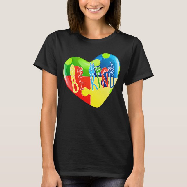 Camiseta Quebra-cabeça da Língua de Sinais da Mão da Bondad (Frente)