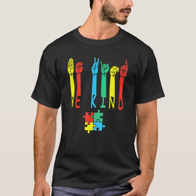 Camiseta Quebra-cabeça da Língua de Sinais Manual da Mão Ge (Frente)