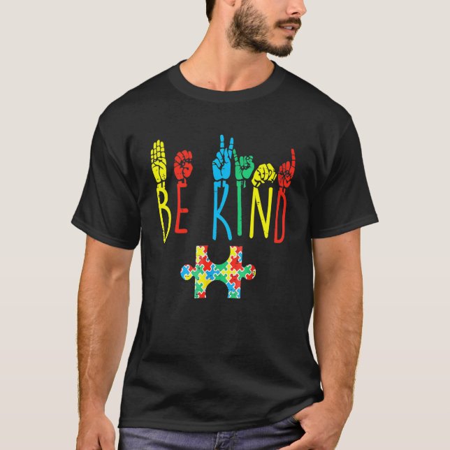 Camiseta Quebra-cabeça da Linguagem de Sinais da Mão Seja G (Frente)