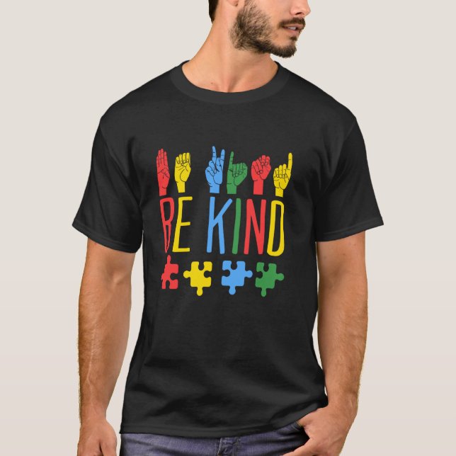 Camiseta Quebra-cabeça da Linguagem de Sinais da Mão Ser Ge (Frente)
