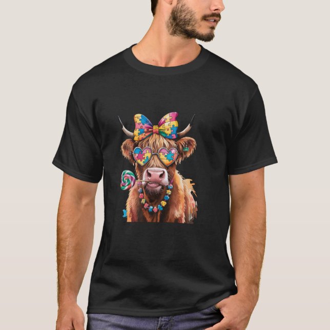 Camiseta Quebra-cabeça da Vaca Autismo Conscientização do A (Frente)