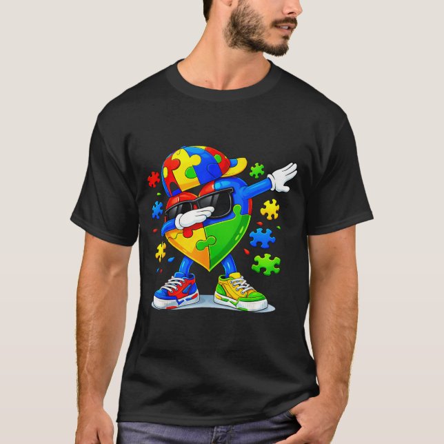 Camiseta Quebra-cabeça dabbing conscientização do autismo e (Frente)