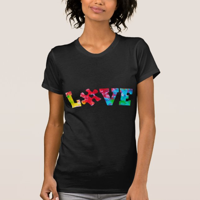 Camiseta QUEBRA-CABEÇA de AMOR Coração Coração Autismo Adve (Frente)