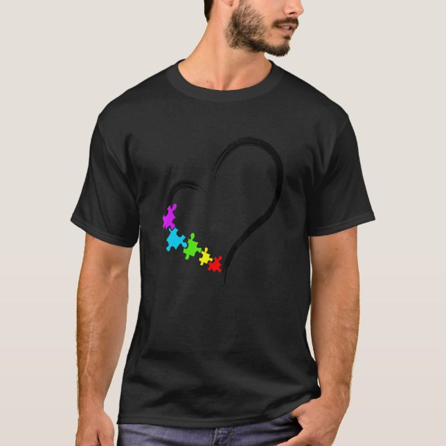 Camiseta Quebra-cabeça de Amor Coração Pimenta Consciência  (Frente)