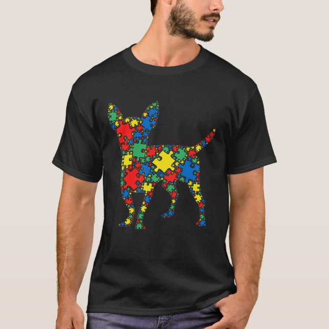 Camiseta Quebra-cabeça de Autismo de Chihuahua para Mulhere (Frente)