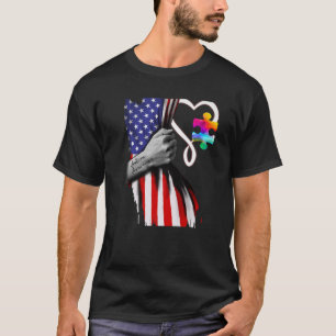 Camiseta Quebra-cabeça de Bandeira Americana Piece Ribbon