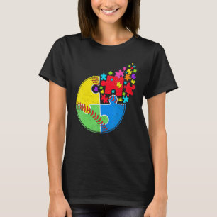 Camiseta Quebra-cabeça de beisebol em apoio à conscientizaç