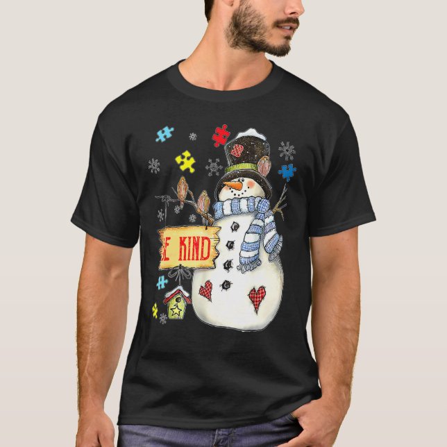 Camiseta Quebra-cabeça de Boneco de Neve Gentil Conscientiz (Frente)