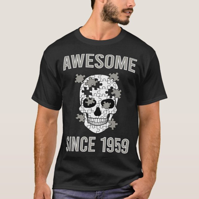 Camiseta Quebra-cabeça de Caveira - Incrível desde 1959 (Frente)