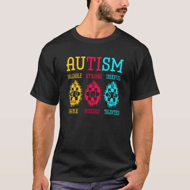 Camiseta Quebra-cabeça de Consciência Autismo Elementos de  (Frente)