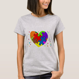 Camiseta Quebra-cabeça de consciência autista e coração
