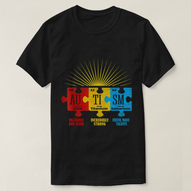 Camiseta Quebra-cabeça de consciência autista Elemento quím (Frente do Design)