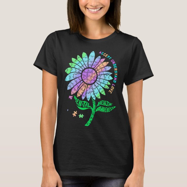 Camiseta Quebra-cabeça de Conscientização sobre Saúde Menta (Frente)