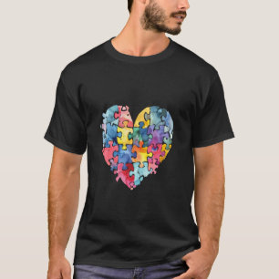 Camiseta Quebra-cabeça de Coração de Aquarela Multicolorida