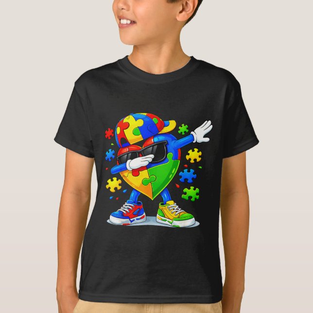Camiseta Quebra-cabeça de dabbing conscientização do autism (Frente)