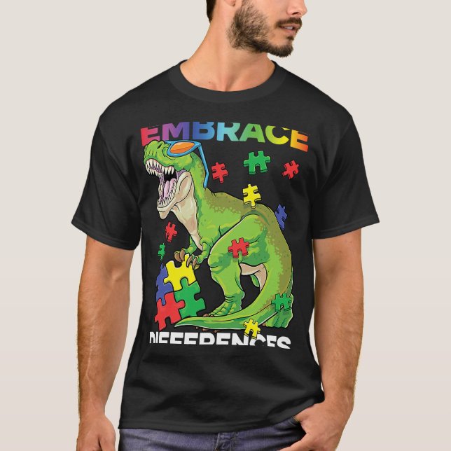 Camiseta Quebra-cabeça de dinossauro da conscientização do  (Frente)