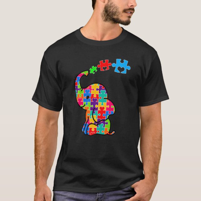 Camiseta Quebra-cabeça de Elefantes Consciência Autism (Frente)