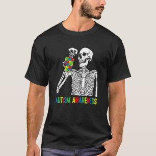 Camiseta Quebra-cabeça de Esqueleto Bebendo Café Conscienti