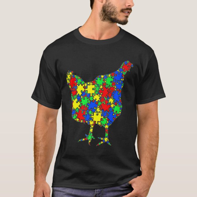 Camiseta Quebra-cabeça De Galinha Para Wom (Frente)