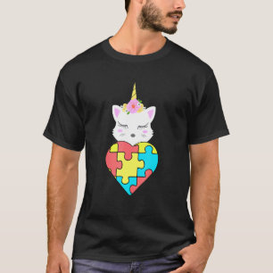 Camiseta Quebra-cabeça de Gato Unicórnio Conscientização do