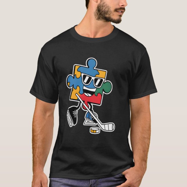 Camiseta Quebra-cabeça de hóquei no gelo Conscientização so (Frente)