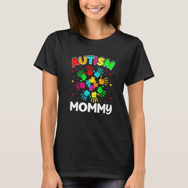 Camiseta Quebra-cabeça de Mamãe de de Autismo Autism Awaren (Frente)