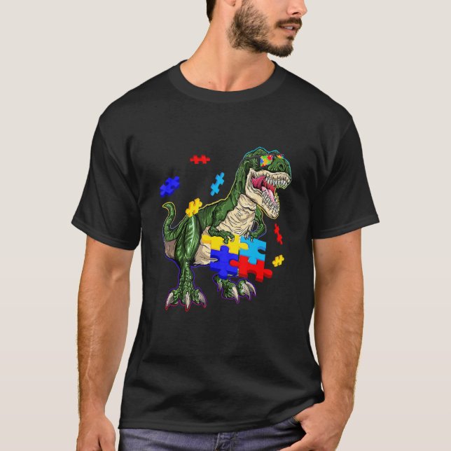 Camiseta Quebra-cabeça de óculos de sol dinossauro T Rex de (Frente)