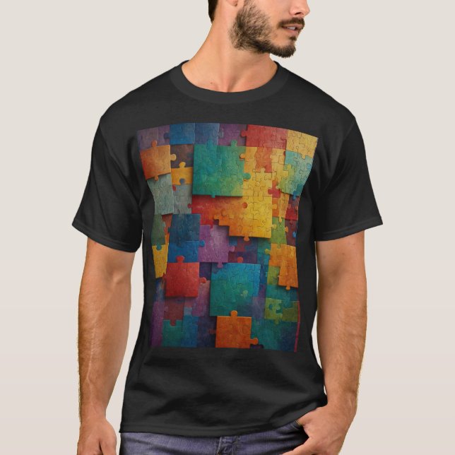 Camiseta Quebra-cabeça de peças de ciência (Frente)